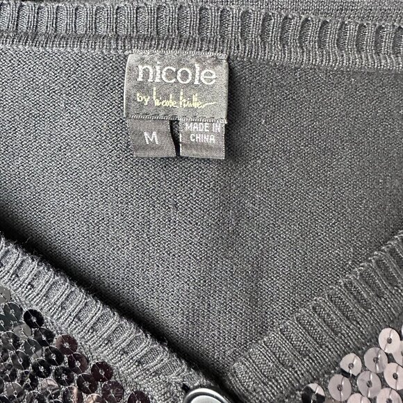 Nicole Miller Women's Sequin Accent V-Neck Cropped Cardigan, Size Med, Black - Picture 7 of 10